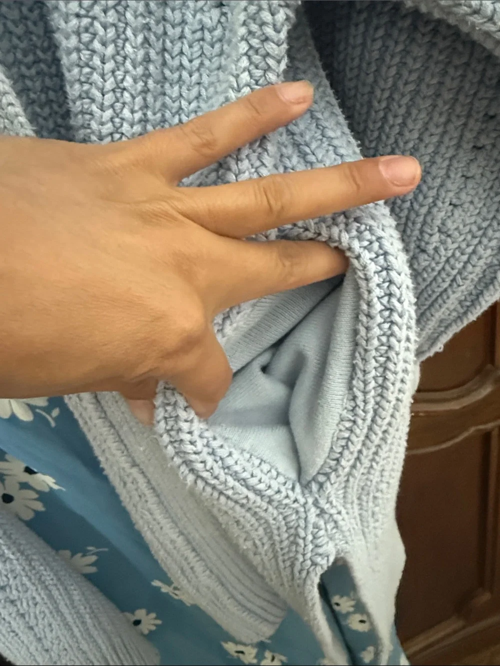 Free People Dare To Dream Light Blue Chunky Cotton Knit Open Cardigan Sweater M